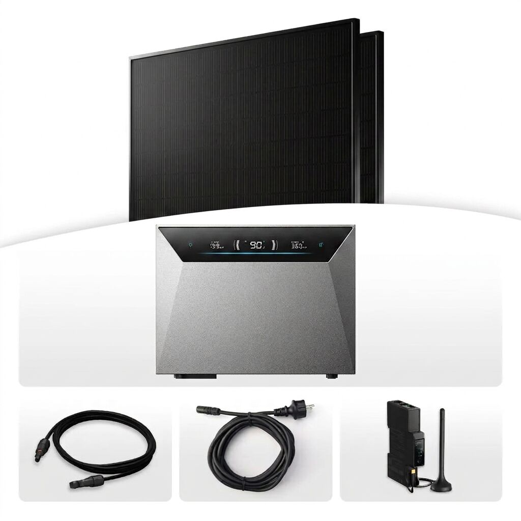 Componentele unui kit solar DIY: panou, micro-invertor, brackets, cabluri, baterie