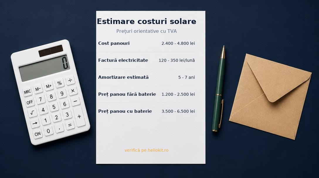 Calculator, factură de curent și pix — estimare costuri pentru un kit solar