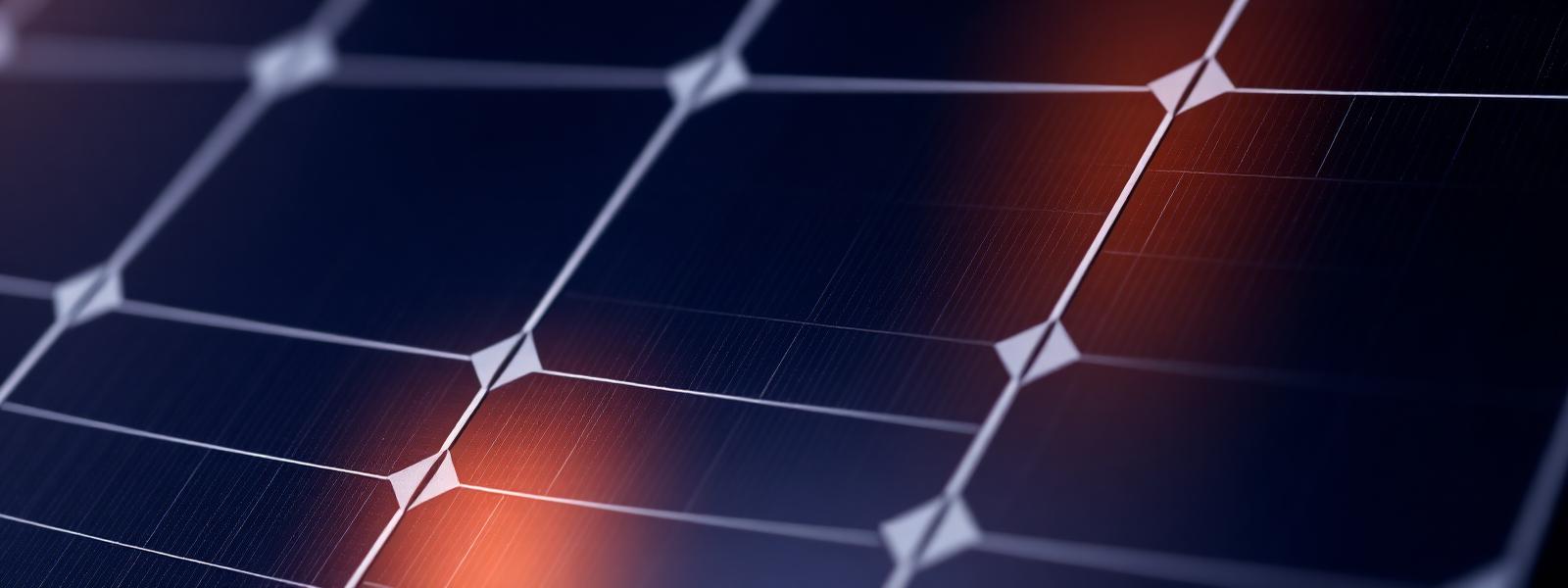 Prim-plan pe celule solare monocristaline cu reflex cald