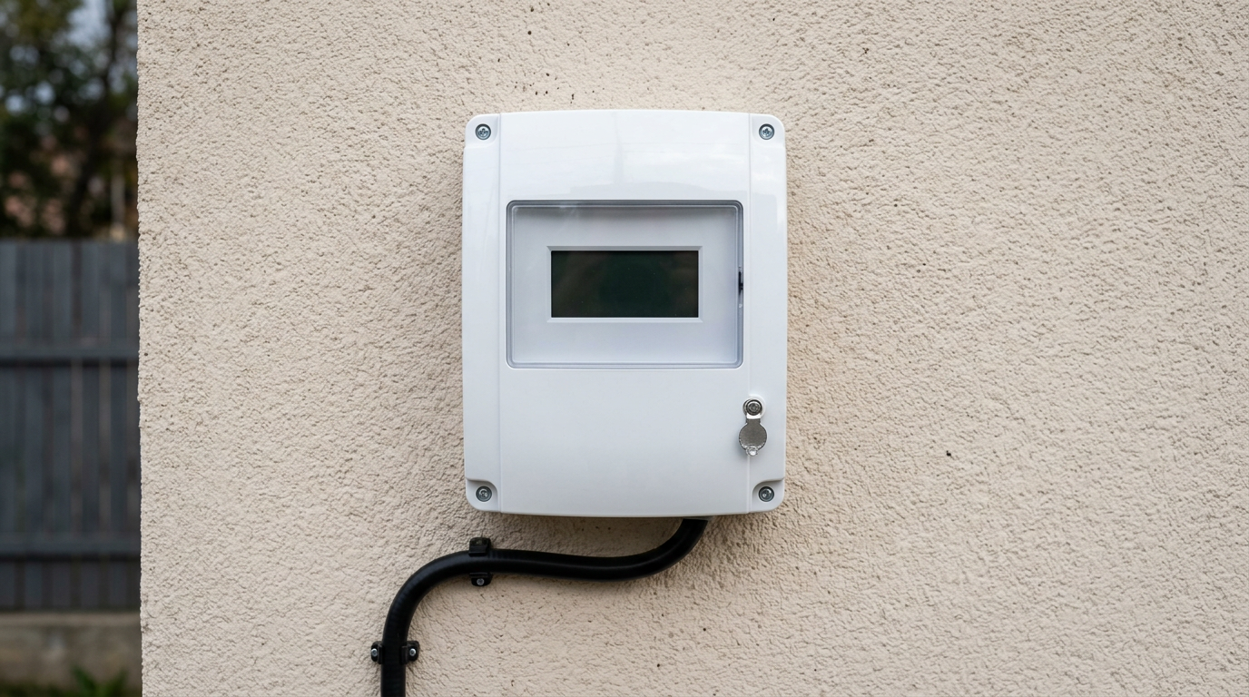 Contor de energie inteligent bidirecțional montat pe peretele exterior al unei locuințe