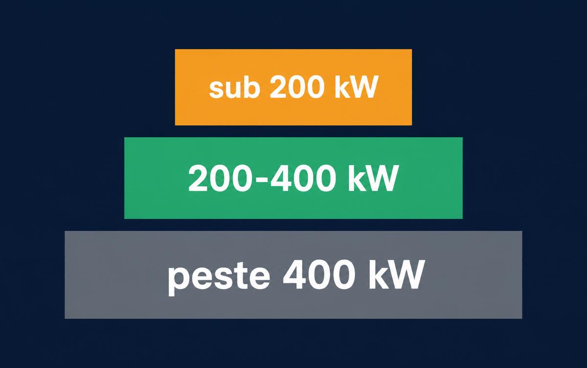 Schemă cu cele trei praguri de putere pentru prosumatori: sub 200 kW, 200-400 kW și peste 400 kW
