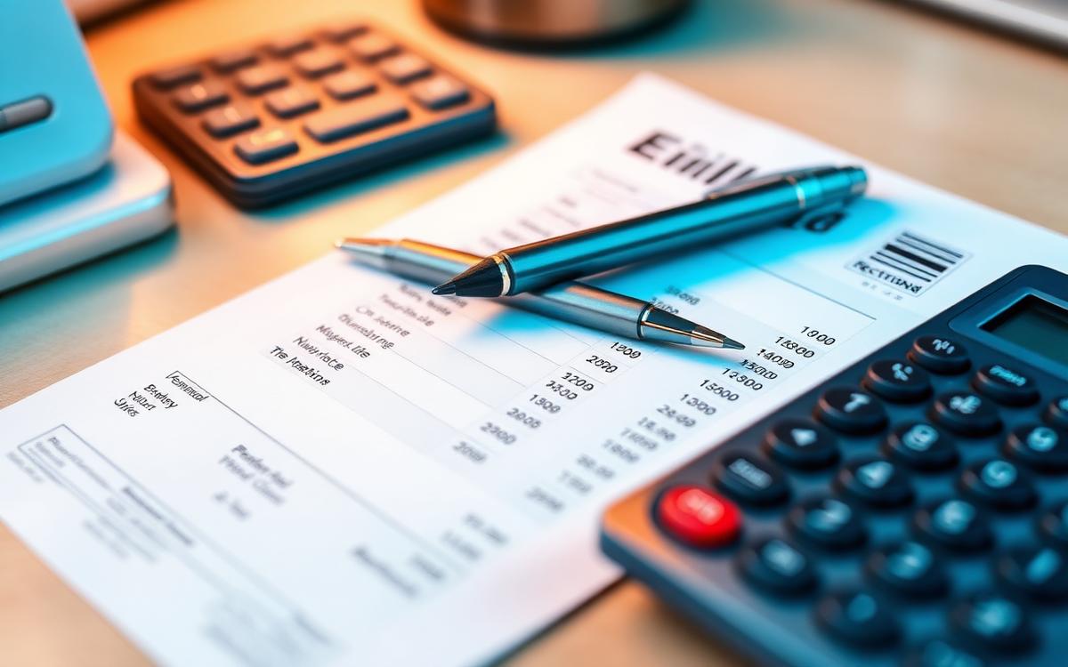 Factură de energie electrică cu pix și calculator, detaliu financiar
